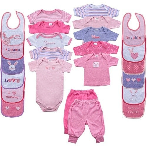 Luvable Friends Baby Girl Layette Gift Cube, Pink Bunny 0-3 Months