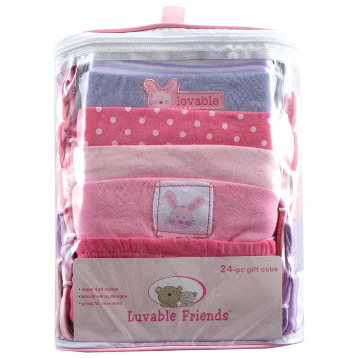 Luvable Friends Baby Girl Layette Gift Cube, Pink Bunny 0-3 Months