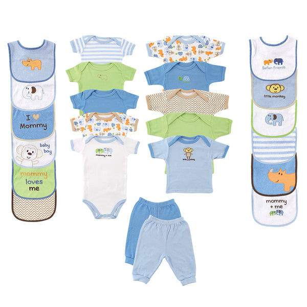 Luvable Friends Baby Boy Layette Gift Cube, Blue Safari 0-3 Months