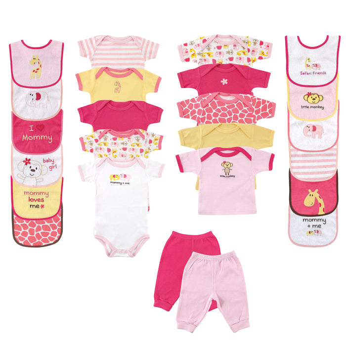 Luvable Friends Baby Girl Layette Gift Cube, Pink Safari 0-3 Months