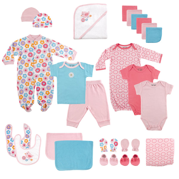 Luvable Friends Baby Girl Layette Gift Cube, Pink Bird 0-6 Months