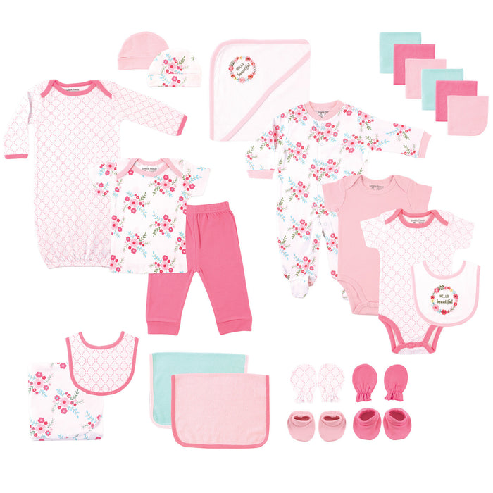 Luvable Friends Baby Girl Layette Gift Cube, Floral 0-6 Months