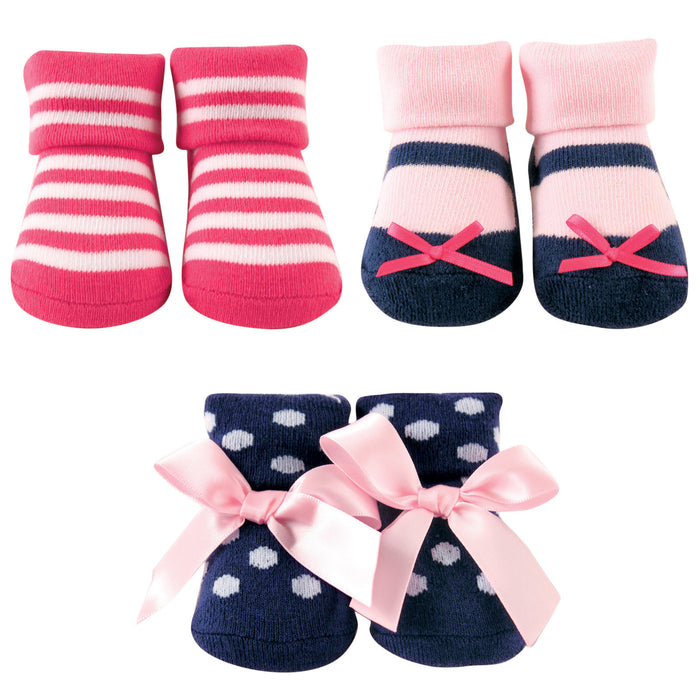 Luvable Friends Baby Girl Socks Giftset, Pink Navy, 0-9 Months