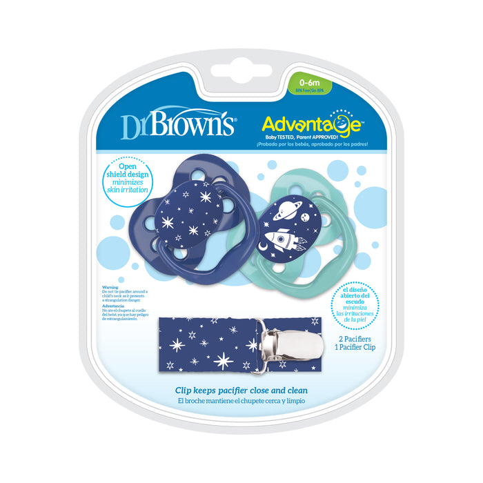 Dr. Brown's Advantage Pacifier with Pacifier Clip, 0-6 Months in Blue