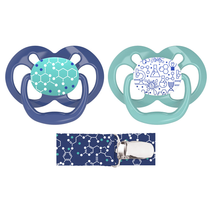 Dr. Brown's Advantage 2-Pack Stage 2 Pacifiers with Clip in Blue