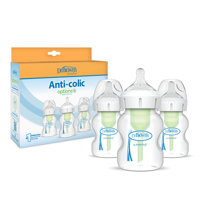 Dr. Brown’s Natural Flow® Anti-Colic Options+™ Wide-Neck Baby Bottle, 3-Pack
