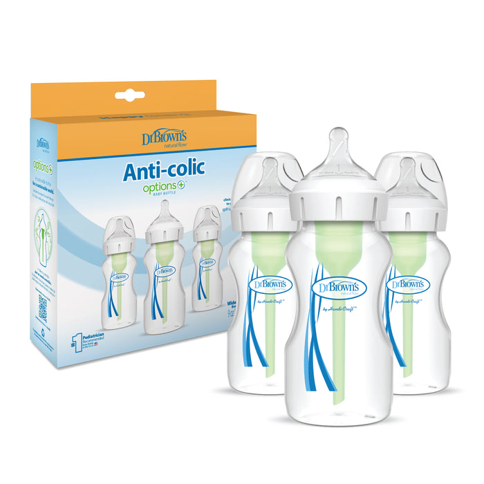 Dr. Brown's Anti-Colic Wide-Neck Options+ Baby Bottle 0m+ - 9oz/3pk