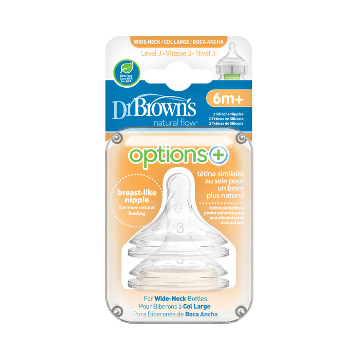 Dr. Brown s Options+ Wide-Neck Baby Bottle Nipple Level Three (2 pack)