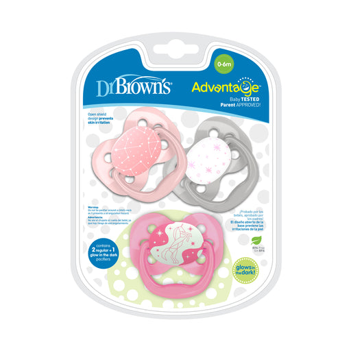 Dr. Brown's Advantage 3-Pack Stage 1 Glow in the Dark Pacifiers in Pink