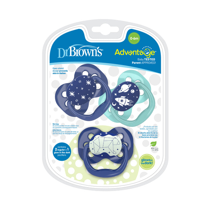 Dr. Brown’s Advantage 100% Silicone Baby Pacifiers Symmetrical Soother, Blue