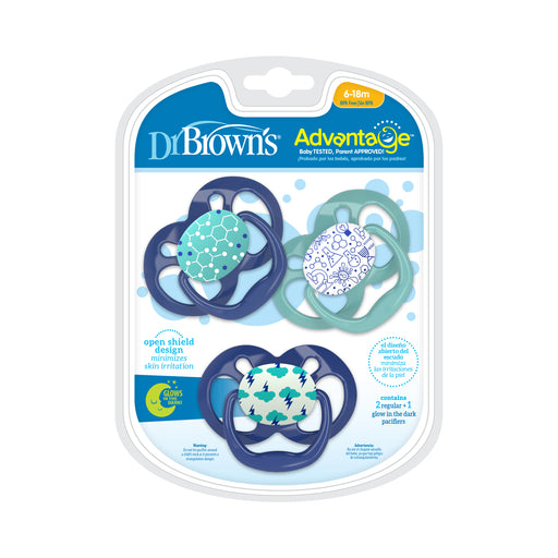 Dr. Brown's Advantage 3-Pack Stage 2 Glow in the Dark Pacifiers in Blue