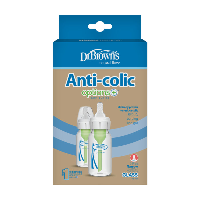 Dr. Brown's Options+ Glass Anti-Colic Baby Bottle - 4oz/2pk