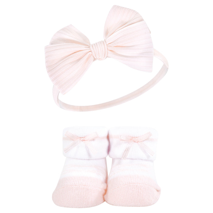 Hudson Baby Infant Girl Headband and Socks Giftset, Houndstooth Burgundy, One Size