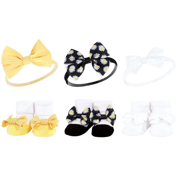 Hudson Baby Headband and Socks Giftset, Black Daisy, One Size