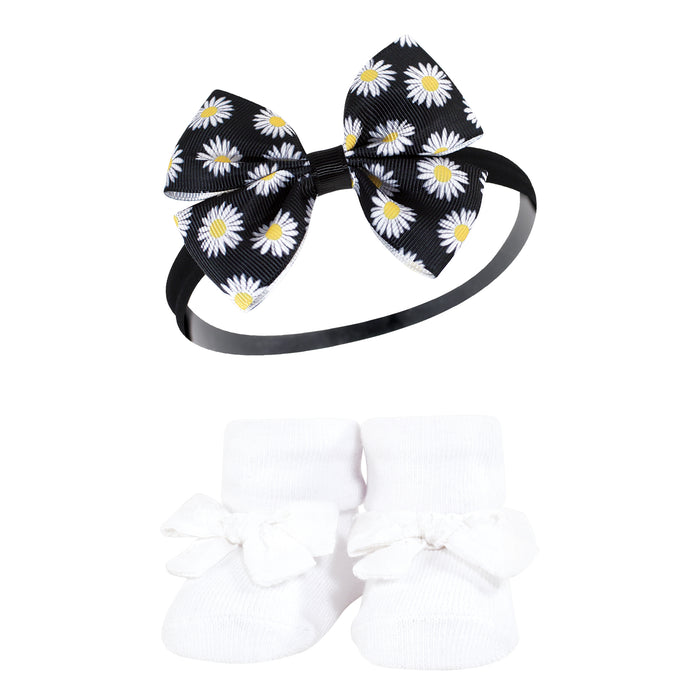 Hudson Baby Headband and Socks Giftset, Black Daisy, One Size