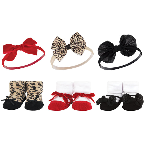 Hudson Baby Infant Girl Headband and Socks Giftset, Red Leopard, One Size