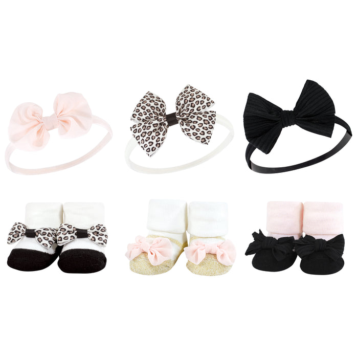 Hudson Baby Infant Girl 12 Piece Headband & Socks Giftset, Light Pink Leopard