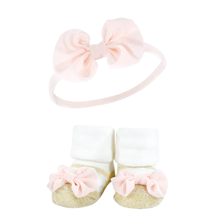 Hudson Baby Infant Girl Headband and Socks Giftset, Light Pink Leopard, One Size