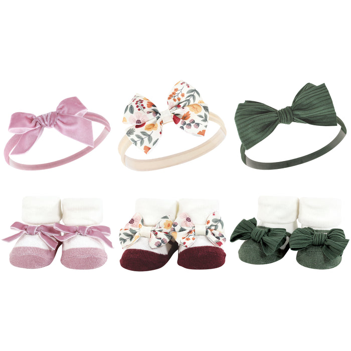 Hudson Baby Infant Girl 12 Piece Headband & Socks Giftset, Fall Botanical
