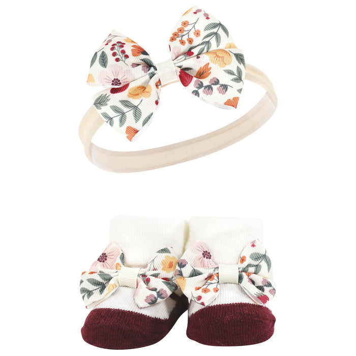 Hudson Baby Infant Girl Headband and Socks Giftset, Fall Botanical, One Size