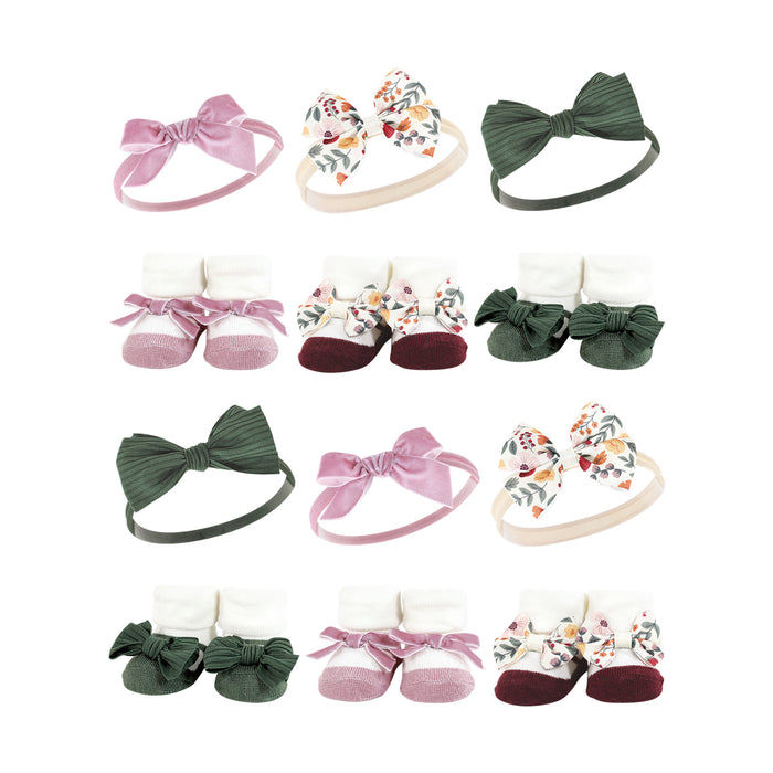 Hudson Baby Infant Girl 12 Piece Headband & Socks Giftset, Fall Botanical