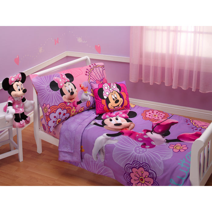 Disney Minnie Mouse Fluttery Friends 4pc Toddler Bed Set
