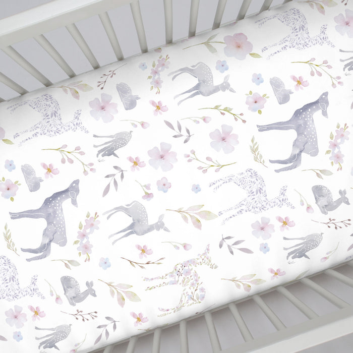 NoJo Super Soft Floral Deer Nursery Crib Fitted Sheet
