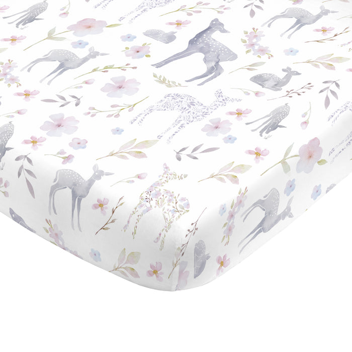 NoJo Super Soft Floral Deer Nursery Crib Fitted Sheet