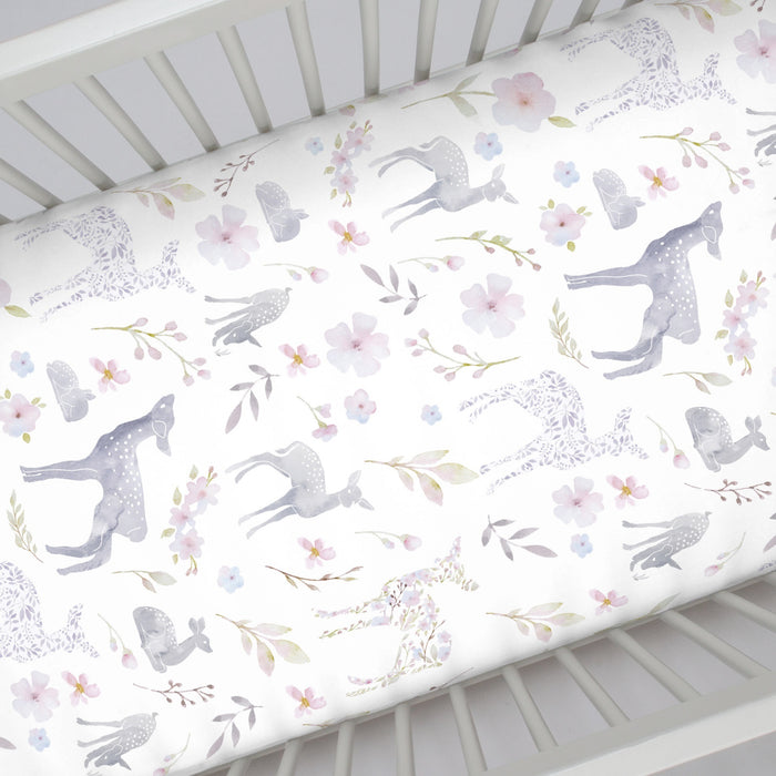 NoJo Super Soft Floral Deer Nursery Mini Crib Fitted Sheet