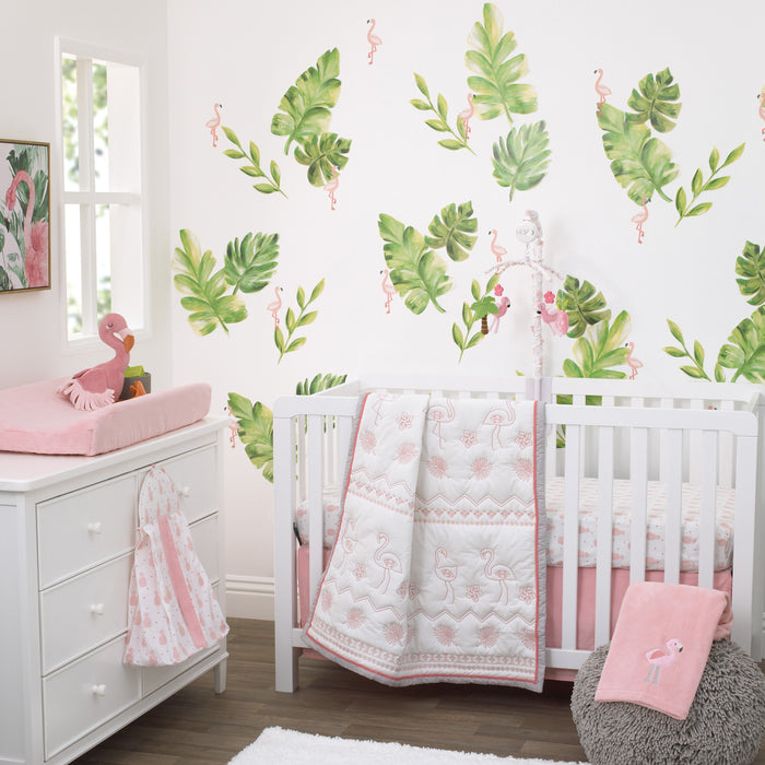NoJo Tropical Flamingo 4 Piece Nursery Crib Bedding Set