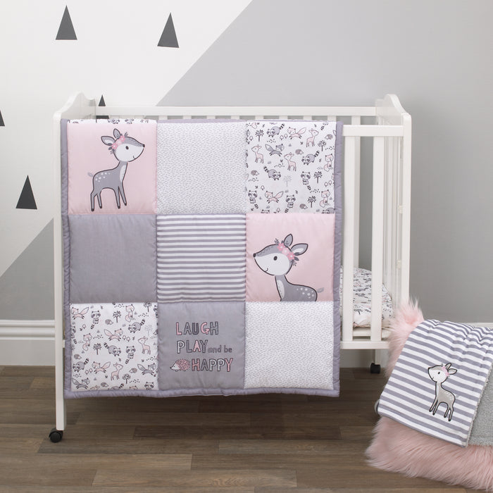 Little Love by NoJo Sweet Deer - 3 Piece Nursery Mini Crib Bedding Set