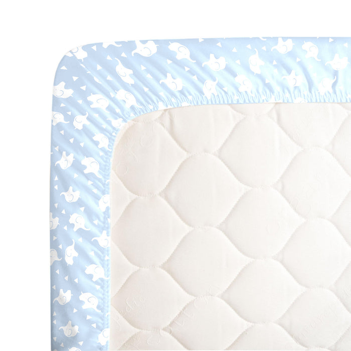 NoJo Super Soft Blue and White Elephant Fitted Mini Crib Sheet