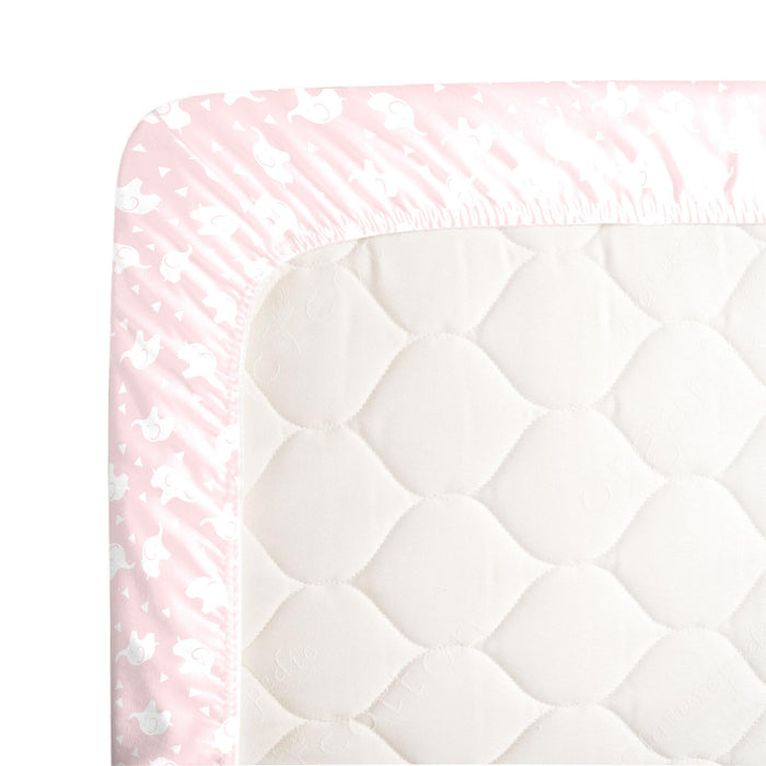 NoJo Super Soft Pink and White Elephant Fitted Mini Crib Sheet