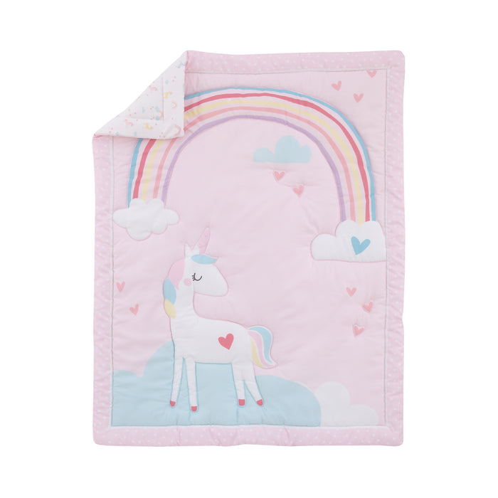 Little Love by NoJo Rainbow Unicorn 3 Piece Mini Crib Bedding Set