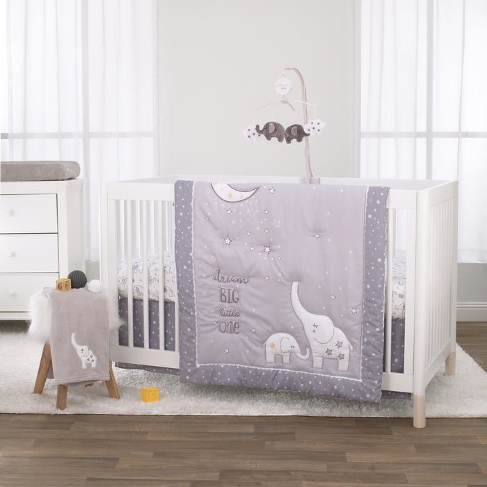 Little Love by NoJo Dream Big Little Elephant Grey and White Fitted Crib Sheet