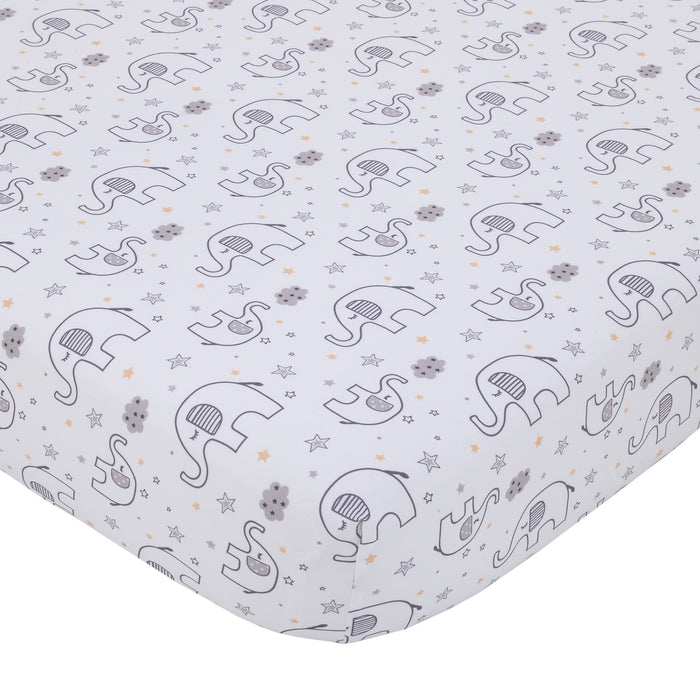 Little Love by NoJo Dream Big Little Elephant Grey and White Fitted Crib Sheet