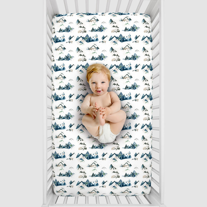 NoJo Super Soft Mountain Watercolor Fitted Crib Sheet