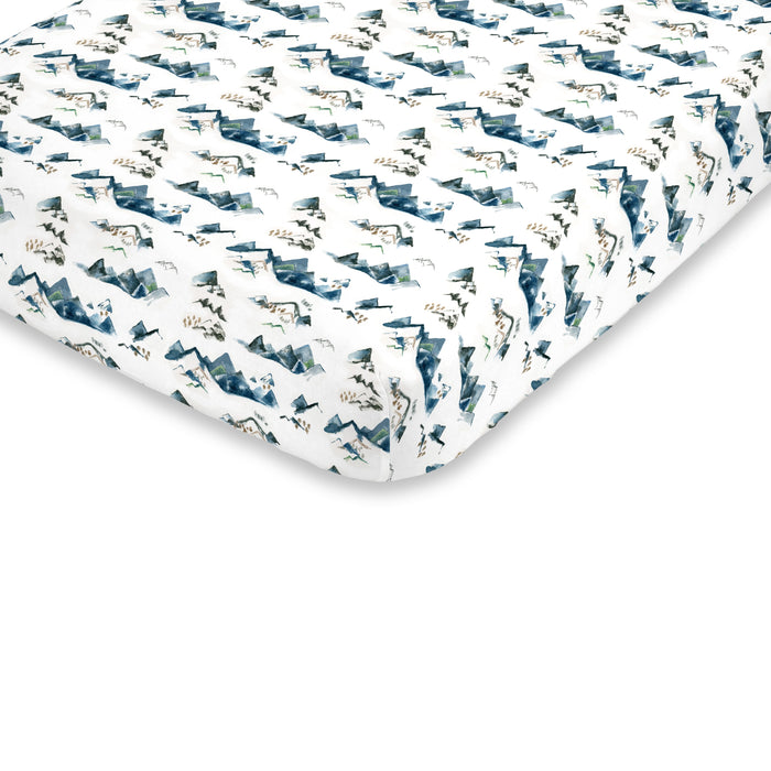 NoJo Super Soft Mountain Watercolor Fitted Mini Crib Sheet