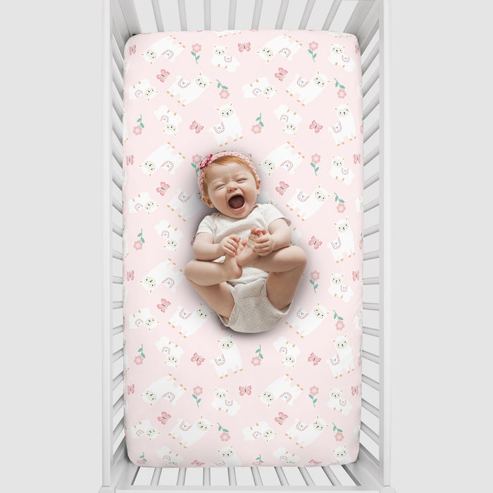 Little Love by NoJo Sweet Llama and Butterflies Floral Super Soft Fitted Crib Sheet