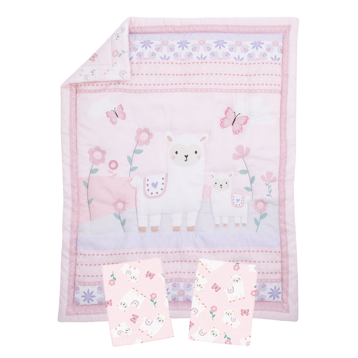 Little Love by NoJo Sweet Llama and Butterflies 3 Piece Mini Crib Bedding Set