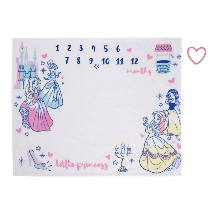 Disney Princess Pink, Aqua, Yellow and White Super Soft Milestone Baby Blanket