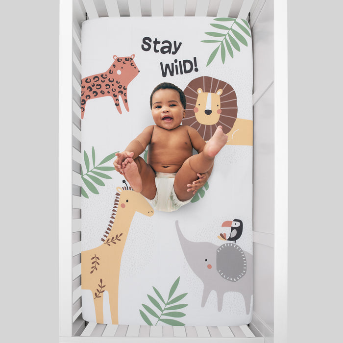 NoJo Jungle Trails Photo Op 100% Cotton Nursery Fitted Crib Sheet