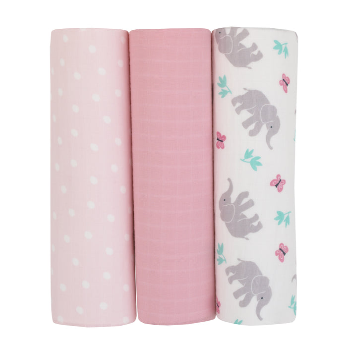 Carter's Floral Elephant 3 Pack Muslin Swaddle Blanket