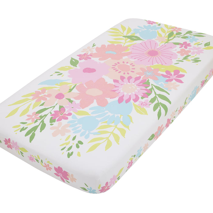 NoJo Floral Burst Pink, Blue, Green and White Flower 100% Cotton Photo Op Fitted Crib Sheet