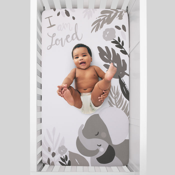 NoJo Elephant Hugs I Am So Loved 100% Cotton Photo Op Fitted Crib Sheet