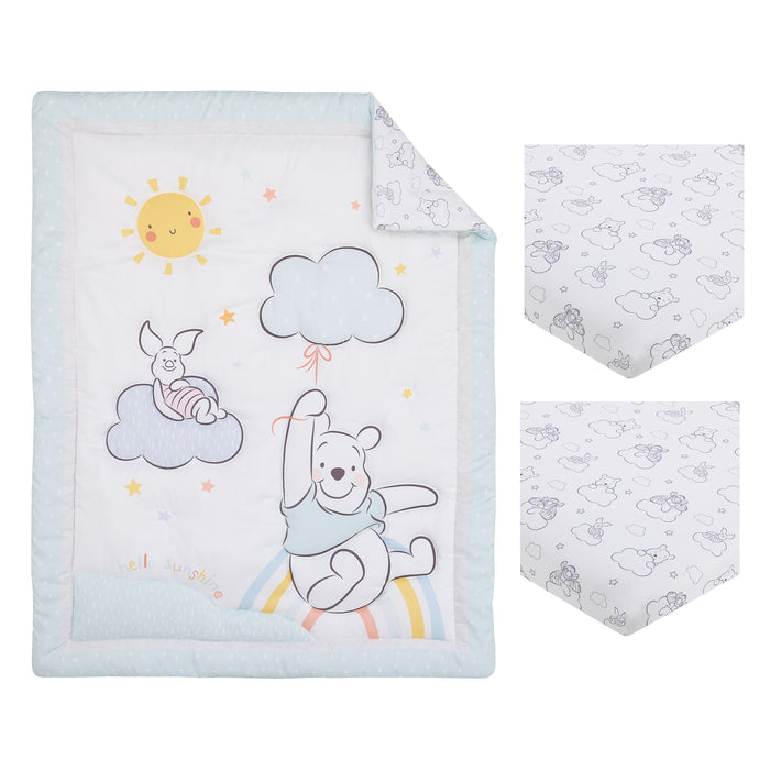 Disney Winnie the Pooh Hello Sunshine 3 Piece Nursery Mini Crib Bedding Set