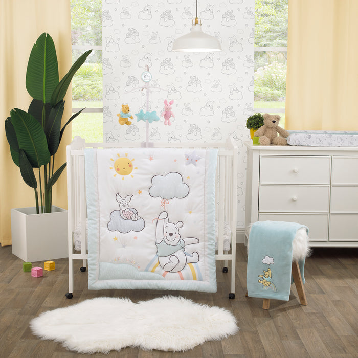 Disney Winnie the Pooh Hello Sunshine 3 Piece Nursery Mini Crib Bedding Set