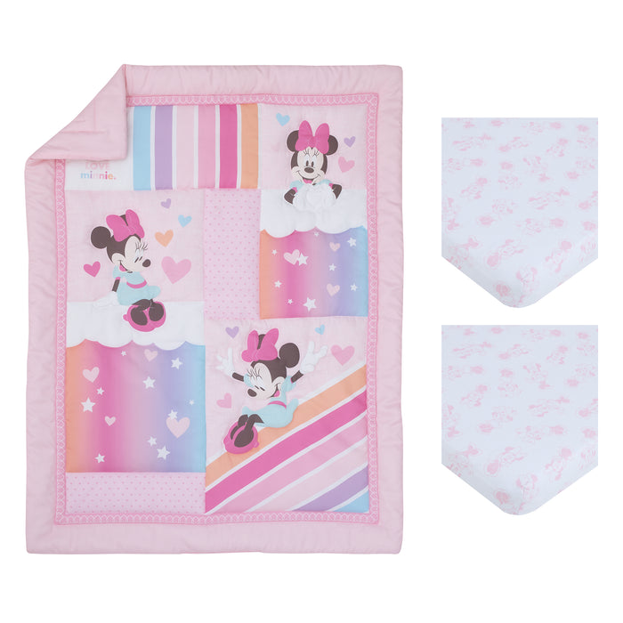 Disney Minnie Mouse Be Happy 3 Piece Nursery Mini Crib Bedding Set
