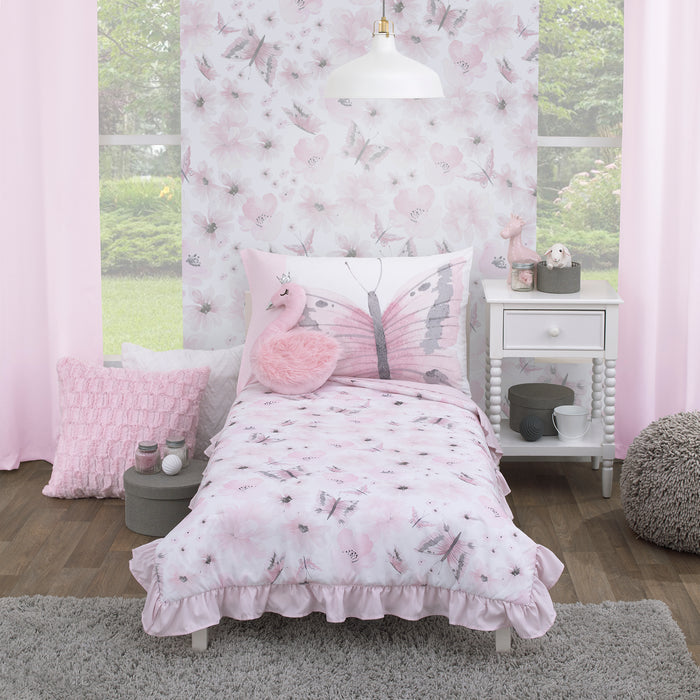 Everything Kids Floral Butterfly Floral 4pc Toddler Bed Set