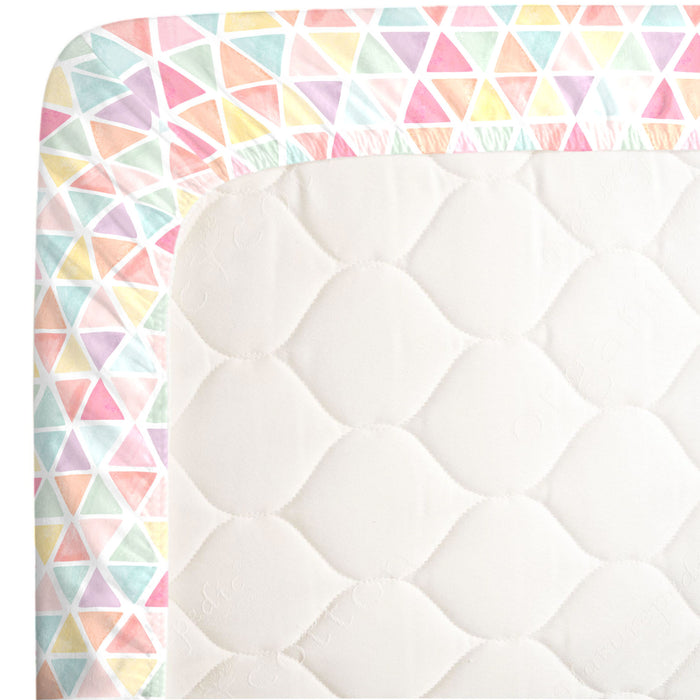 NoJo Watercolor Rainbow Mosaic Fitted Mini Crib Sheet